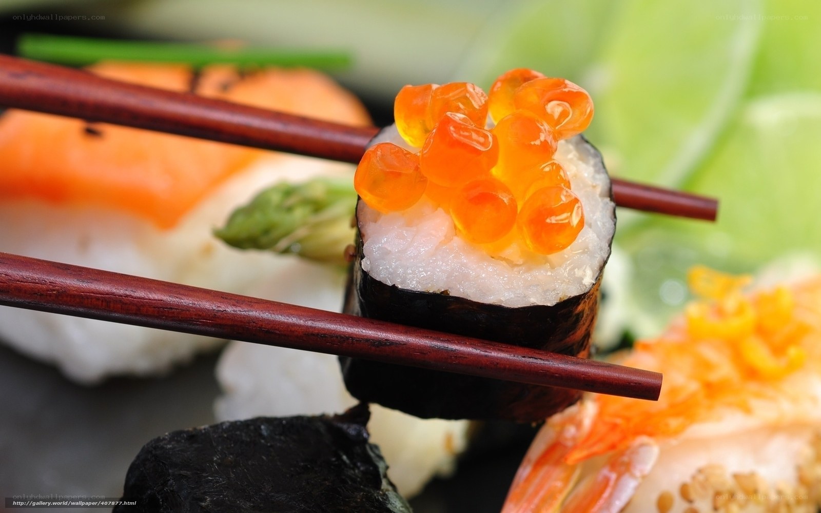 sushi with chopsticks