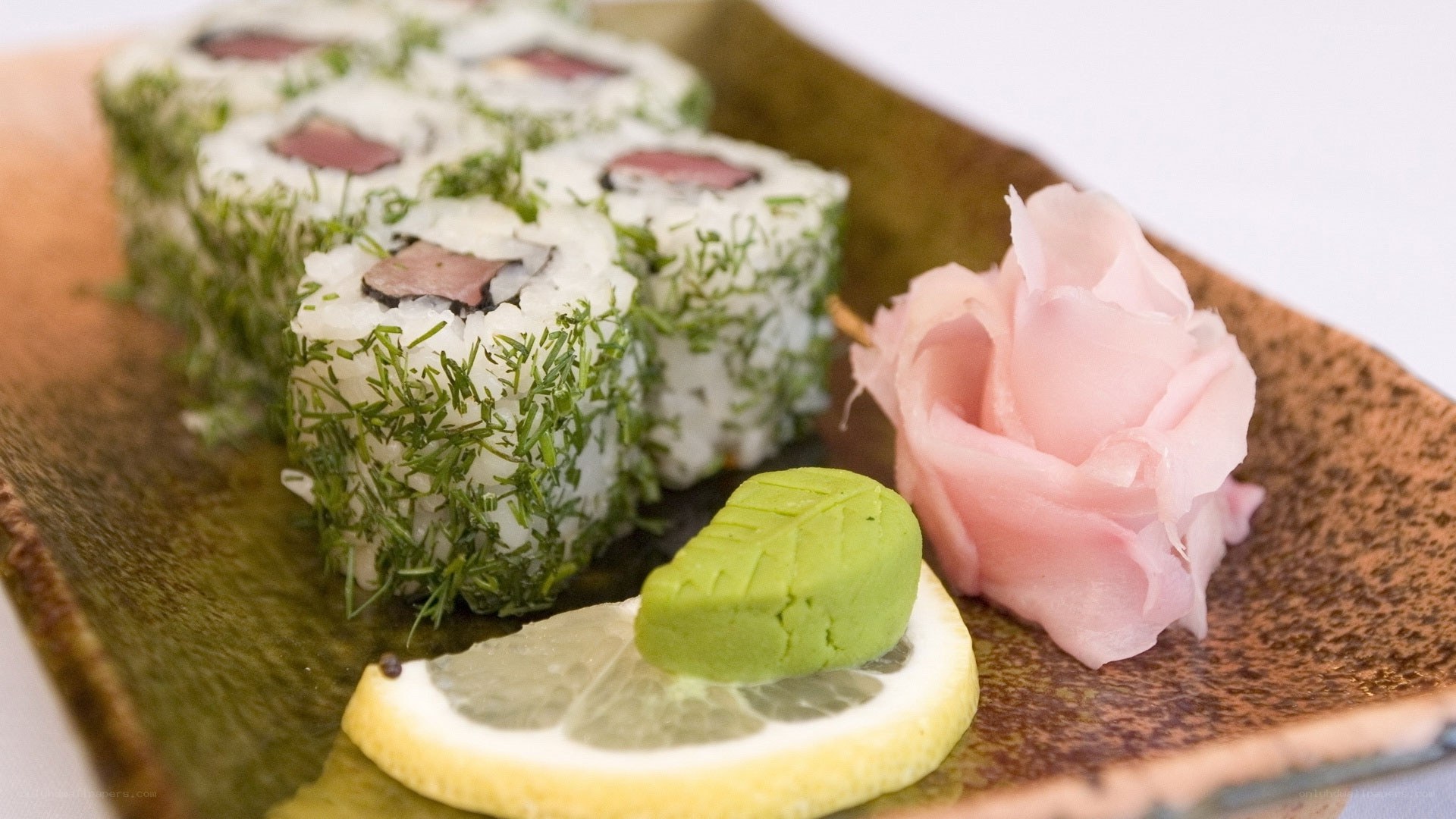 sushi with dill and garnishes