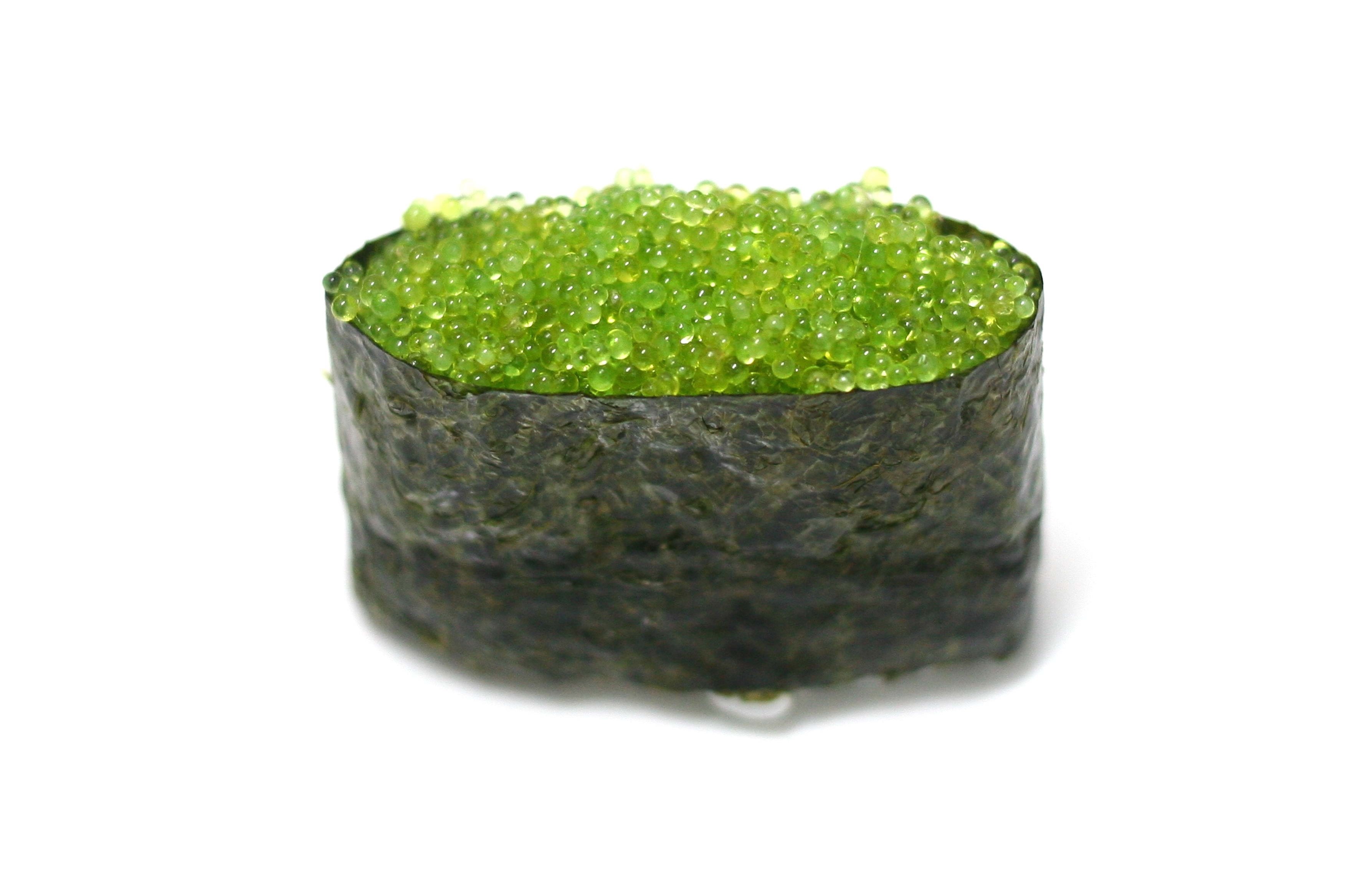 sushi with green caviar