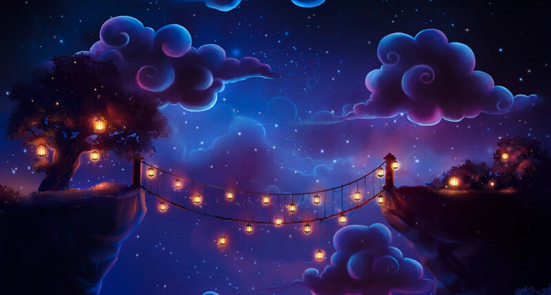 Suspended Bridge at Night — Blue