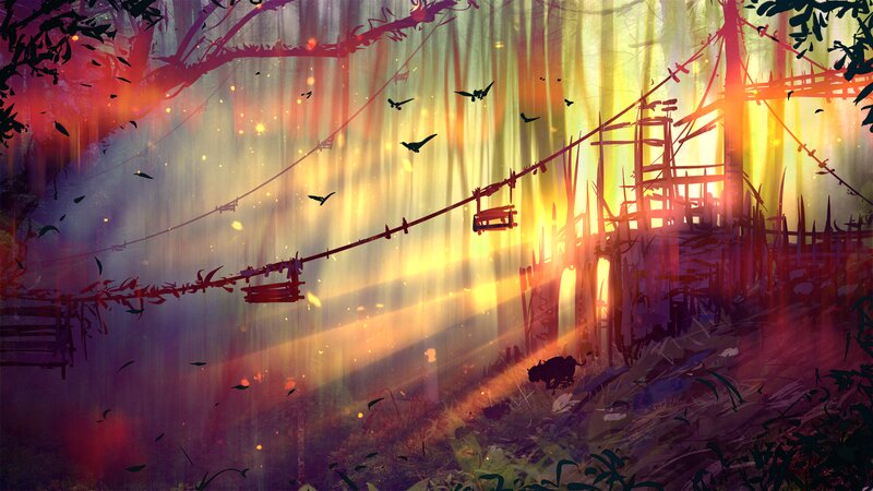 Suspended Bridge in Forest — Yellow