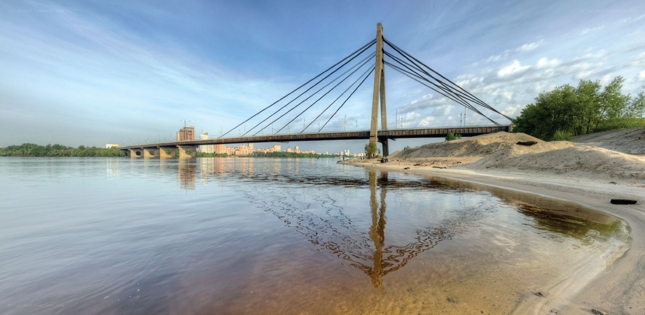 Suspended bridge over a river