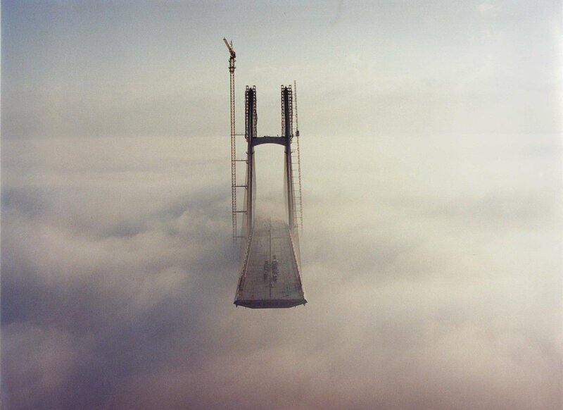 Suspended Bridge under Construction — Gray, Dramatic