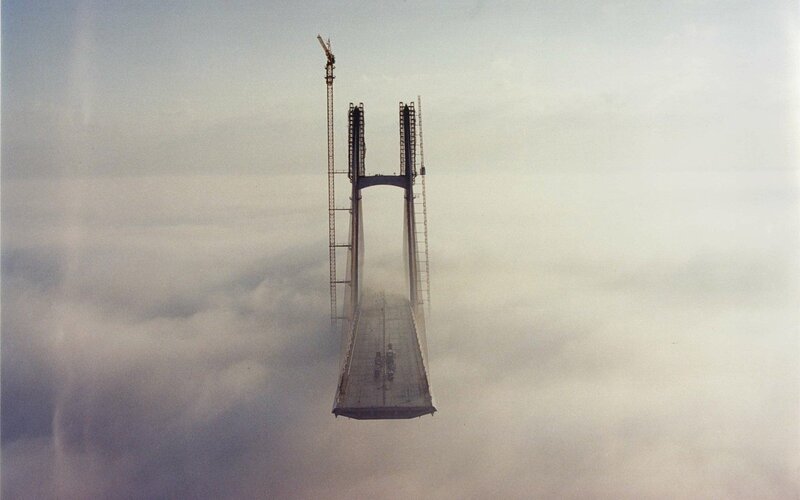 Suspended Bridge under Construction — Gray