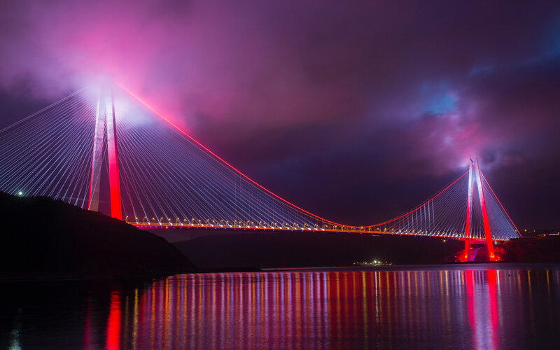 Suspended Cable-stayed Bridge — Red