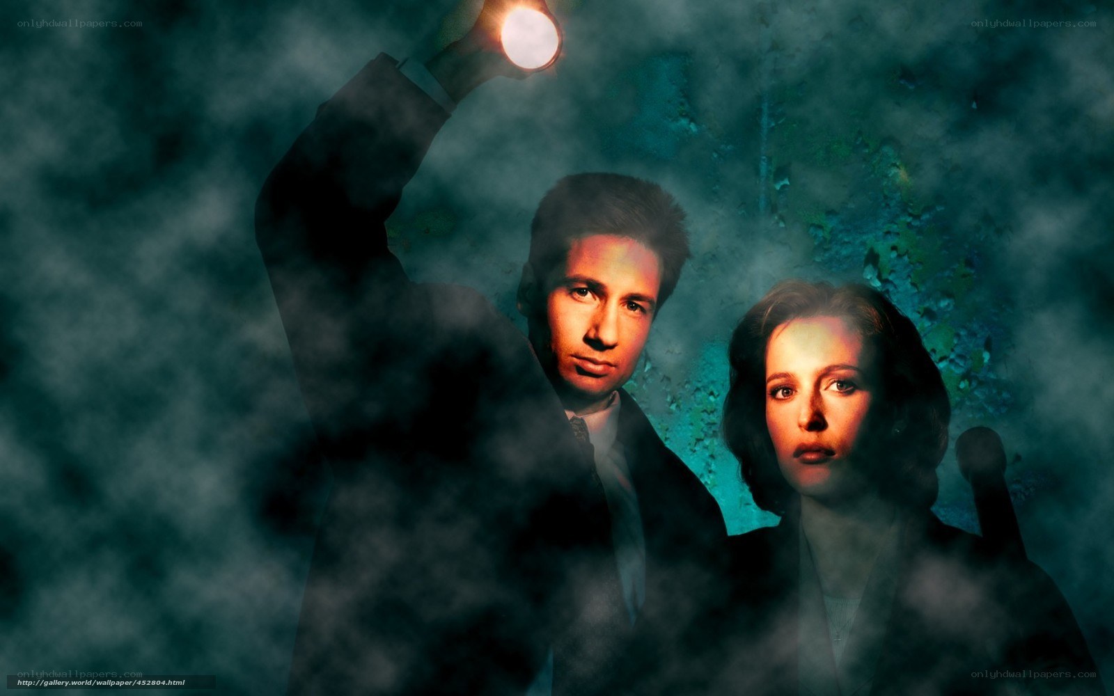 suspenseful couple in fog