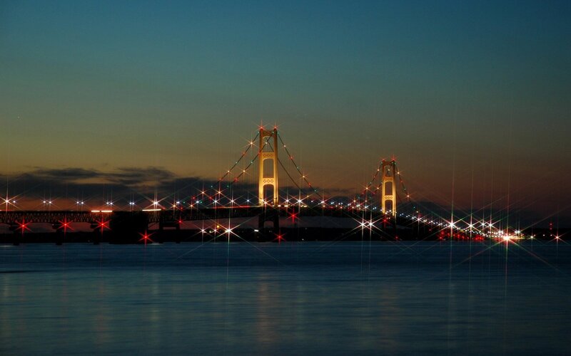 suspension bridge at dusk