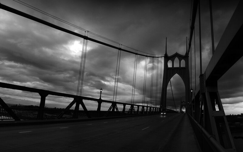 Suspension Bridge at Dusk — Black