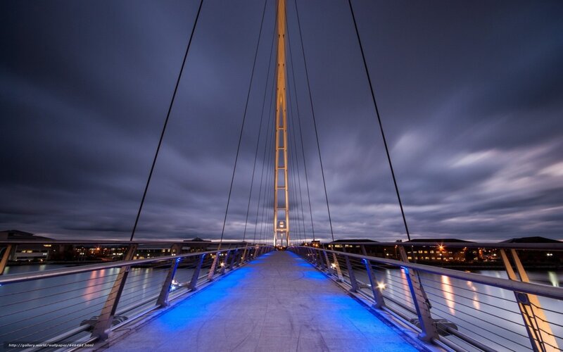 Suspension Bridge at Dusk — Blue, Dramatic, Night, Photograph