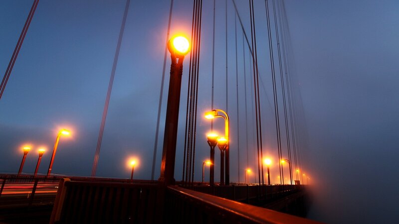 Suspension Bridge at Dusk — Blue, Dramatic, Night