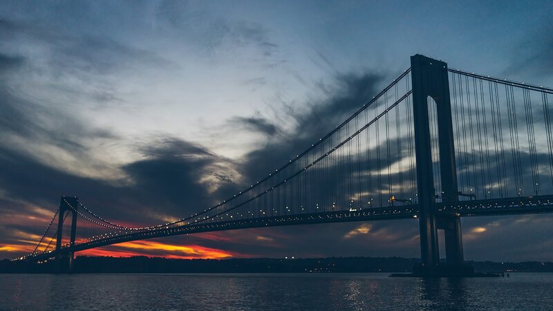 Suspension Bridge at Dusk — Blue, Dramatic, Sunset