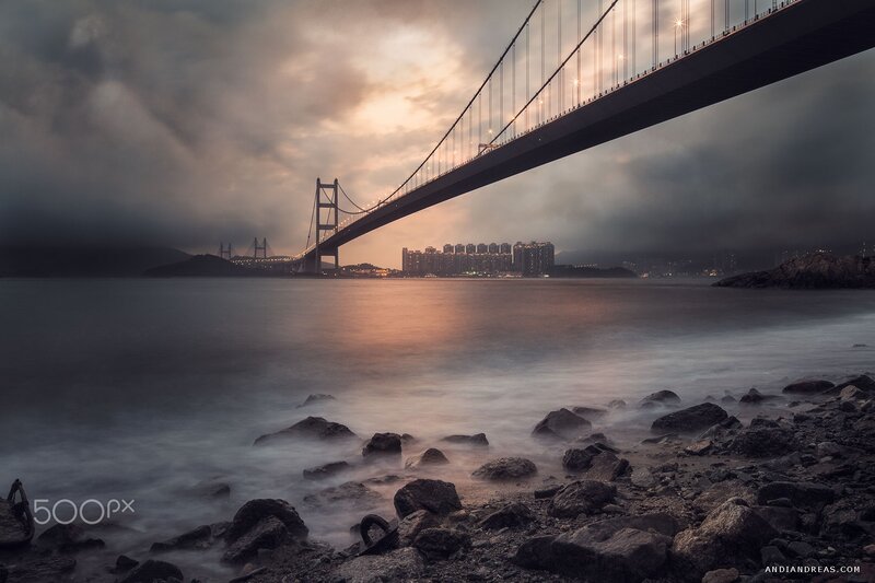 Suspension Bridge at Dusk — Gray