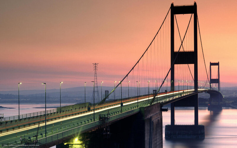 Suspension Bridge at Dusk — Orange, Serene