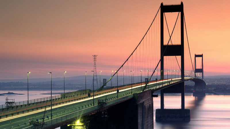 Suspension Bridge at Dusk — Orange
