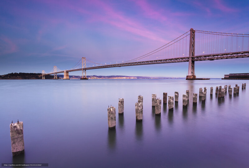 Suspension Bridge at Dusk — Purple, Serene, Sunset