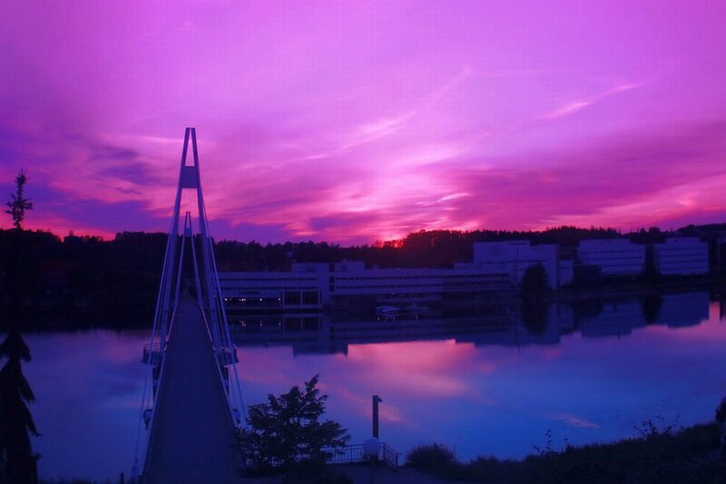 Suspension Bridge at Dusk — Purple