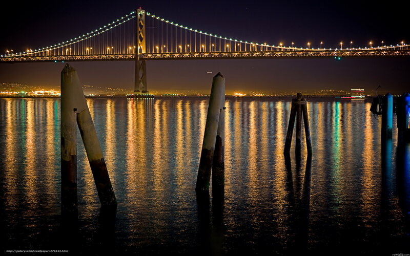 Suspension Bridge at Night — Black, Calm