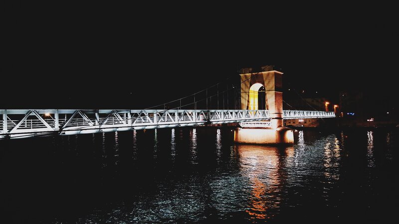 Suspension Bridge at Night — Black, Dark