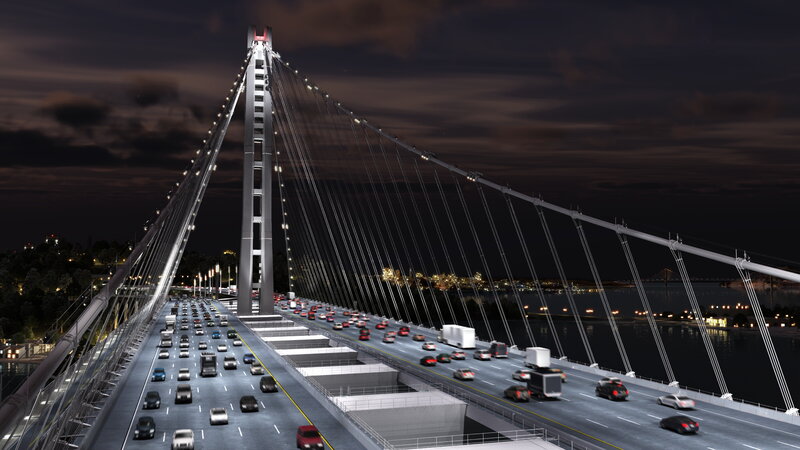 Suspension Bridge at Night — Black, Dramatic, 3d Render