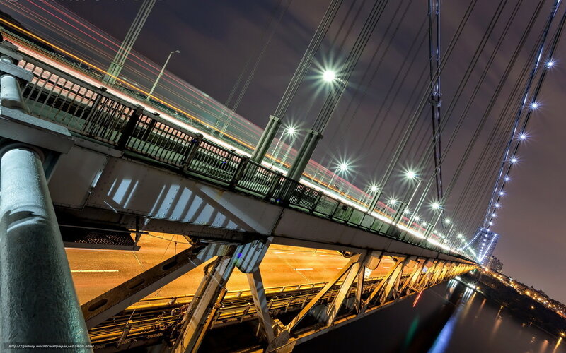 Suspension Bridge at Night — Black, Dramatic, Photograph, Lights, Cables, Road