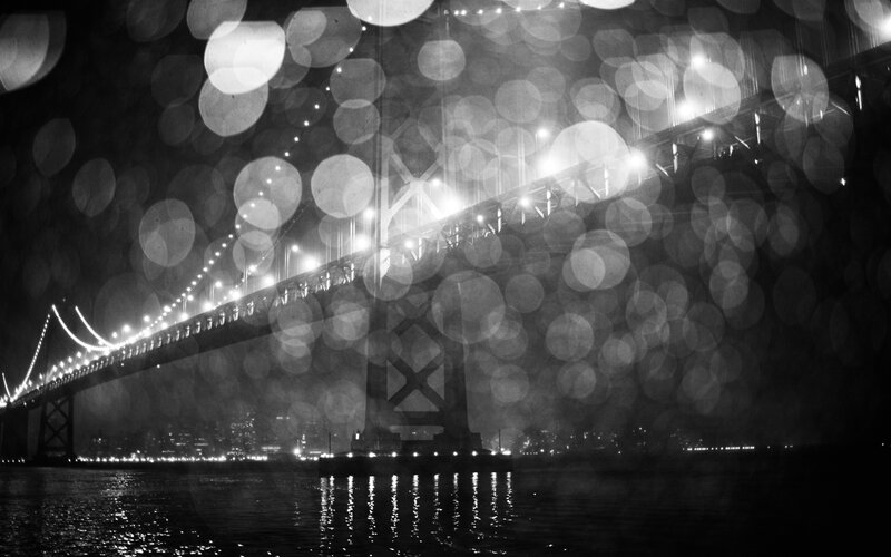Suspension Bridge at Night — Black, Dramatic, Photograph