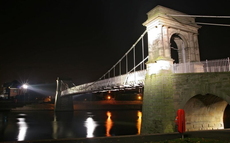 Suspension Bridge at Night — Black, Dramatic