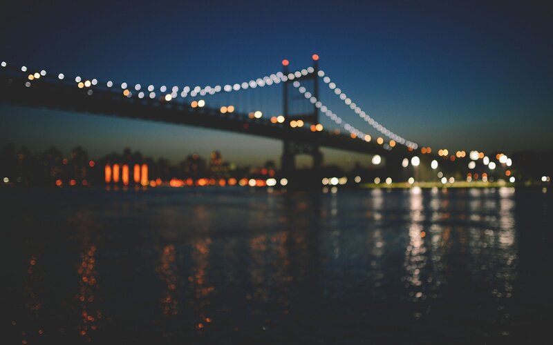 Suspension Bridge at Night — Blue, Calm