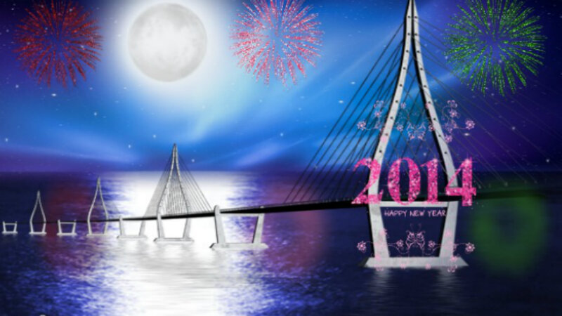 Suspension Bridge at Night — Blue, Celebratory