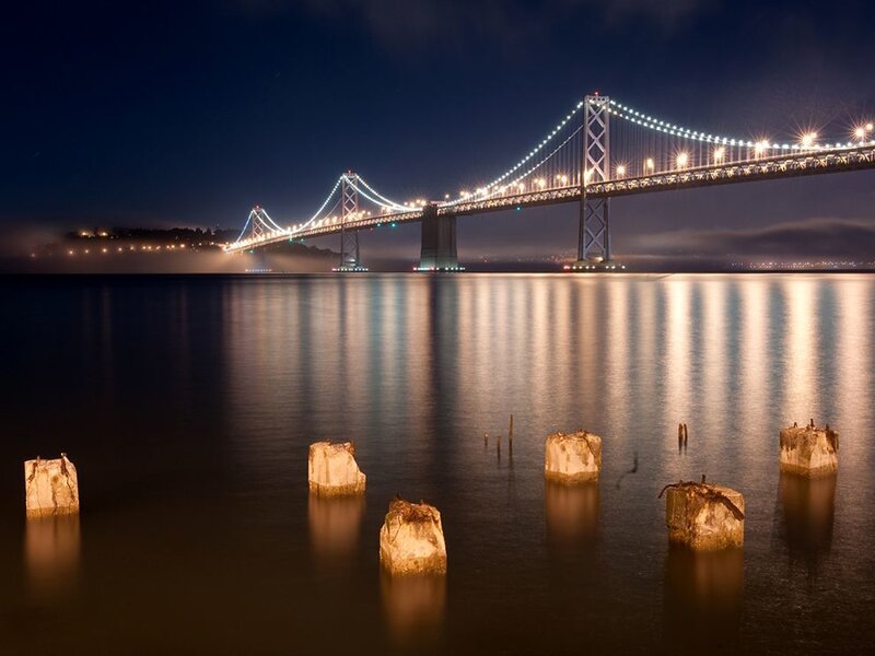 Suspension Bridge at Night — Blue