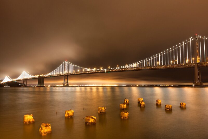Suspension Bridge at Night — Brown