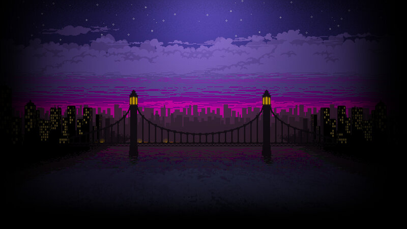 Suspension Bridge at Night — Purple, Dark