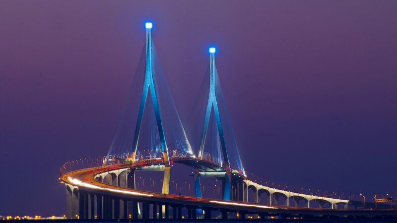 Suspension Bridge at Night — Purple, Dramatic