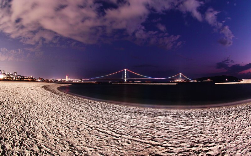 Suspension Bridge at Night — Purple, Serene