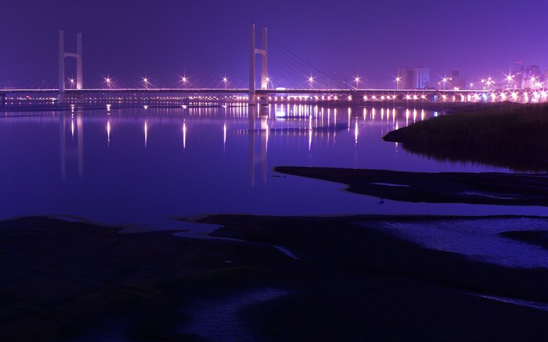 Suspension Bridge at Night — River