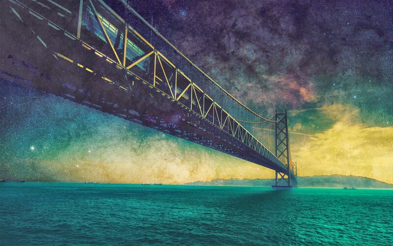 Suspension Bridge at Night — Teal, Dramatic