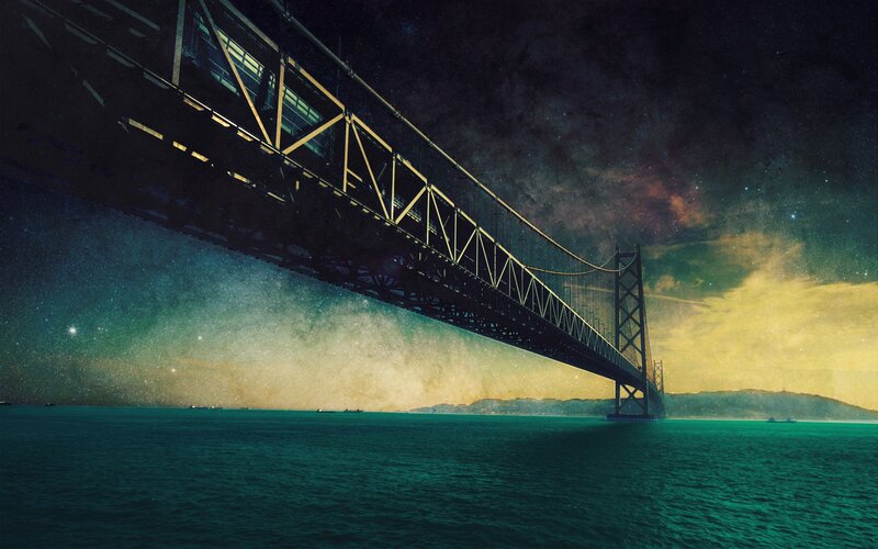 Suspension Bridge at Night — Teal