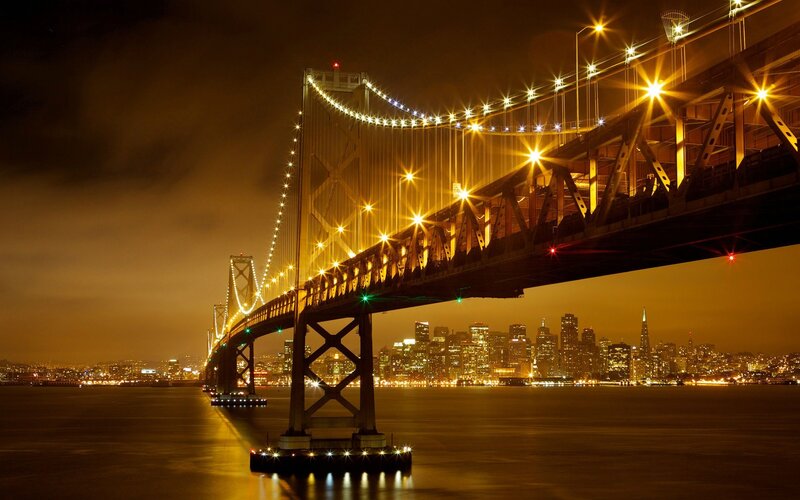 Suspension Bridge at Night — Yellow