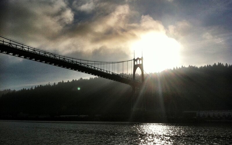 Suspension Bridge at Sunset — Black, Dramatic