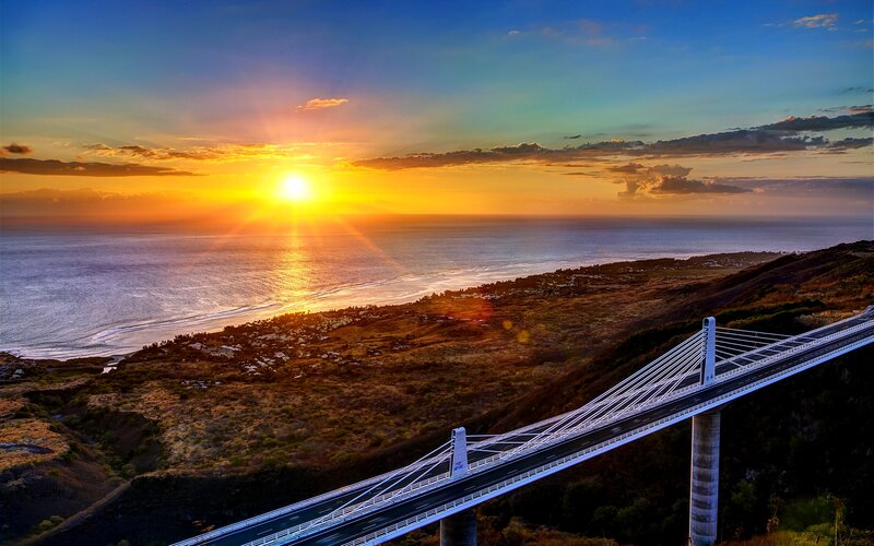 Suspension Bridge at Sunset — Blue