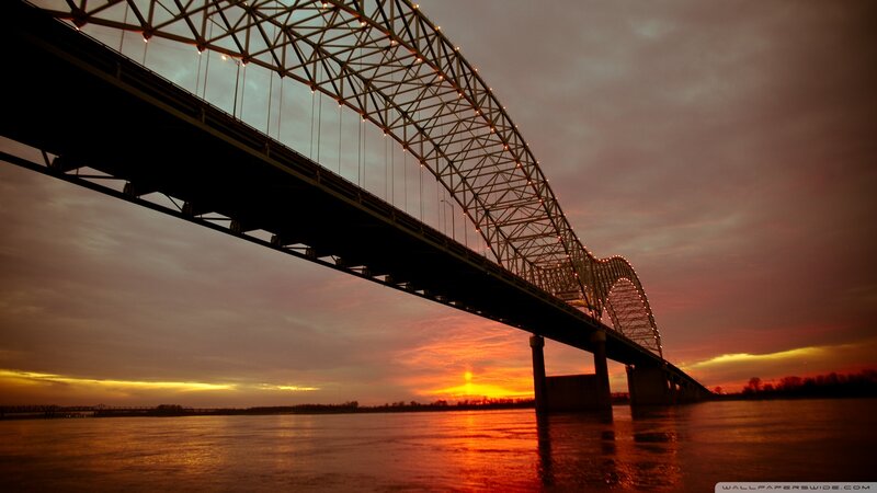 Suspension Bridge at Sunset — Orange, Dramatic, Photograph