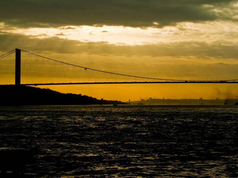 Suspension Bridge at Sunset — Yellow