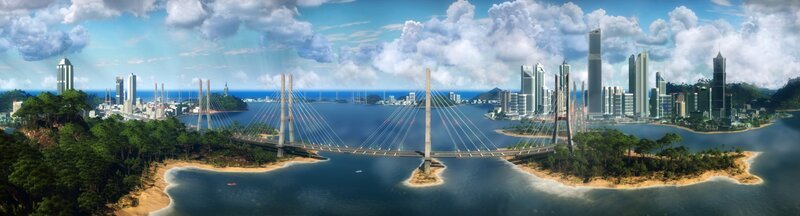 Suspension Bridge Cityscape