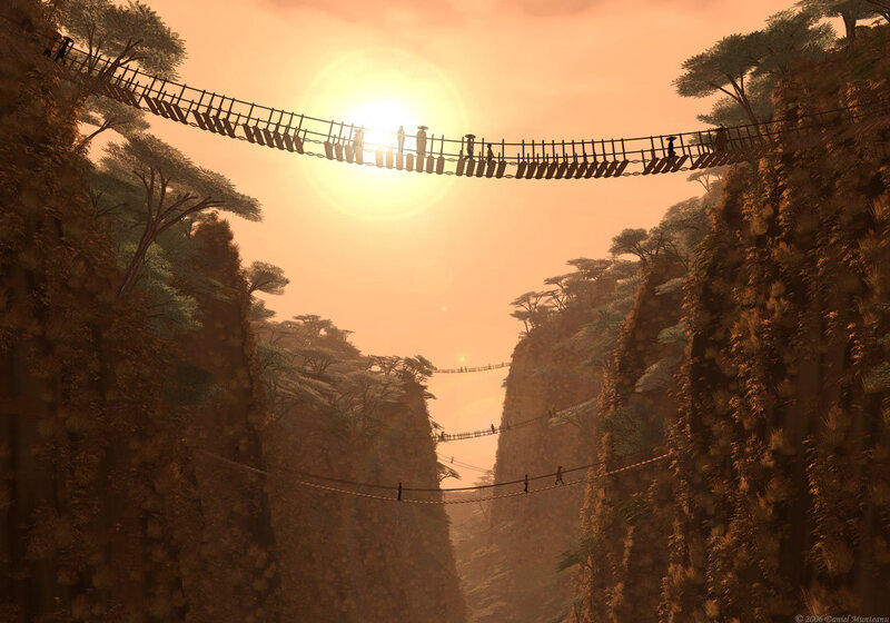Suspension bridge in canyon