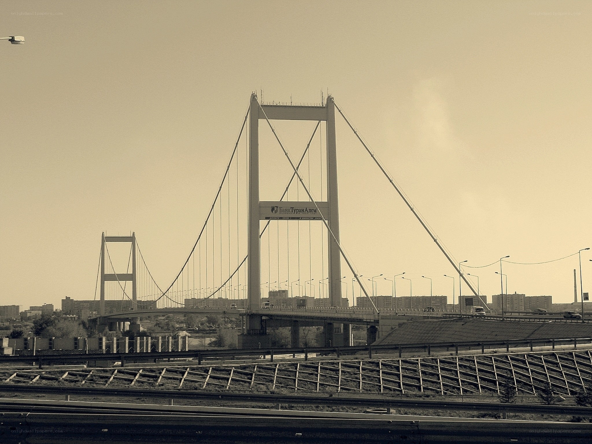 suspension bridge in city