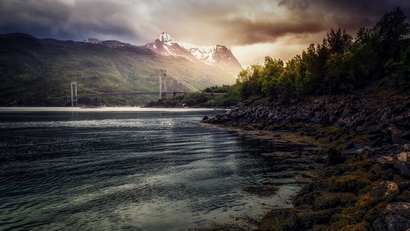 Suspension Bridge in Fjord