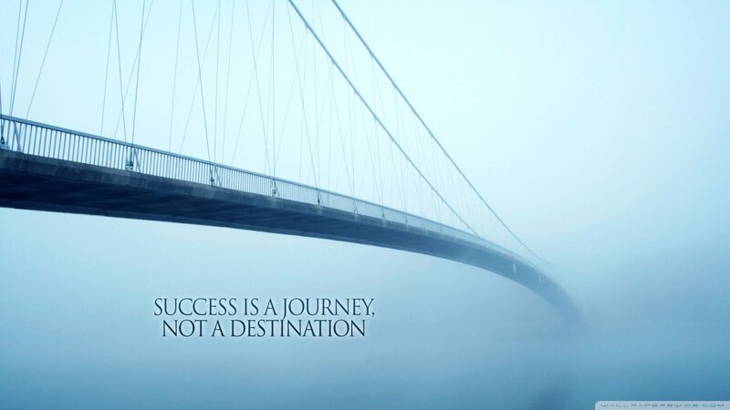 Suspension Bridge in Fog — Blue, Serene, Photograph