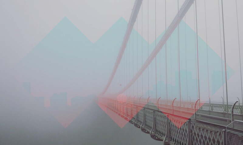 Suspension Bridge in Fog — Gray, Hazy