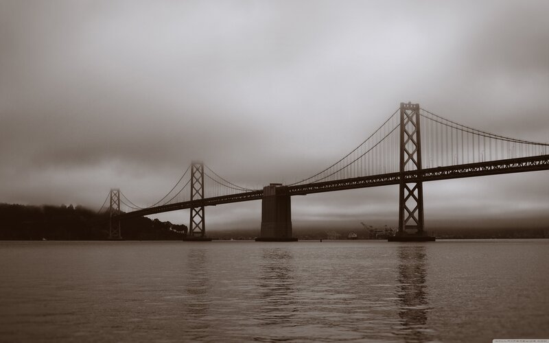 Suspension Bridge in Fog — Gray