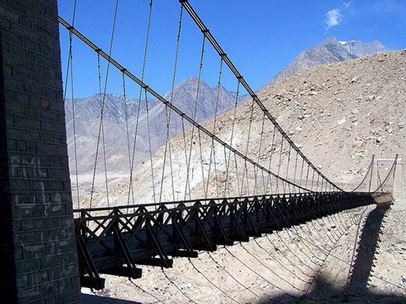 Suspension Bridge in Mountains — Blue