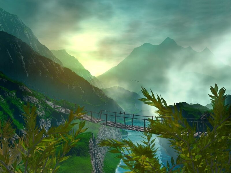 Suspension Bridge in Mountains — Green